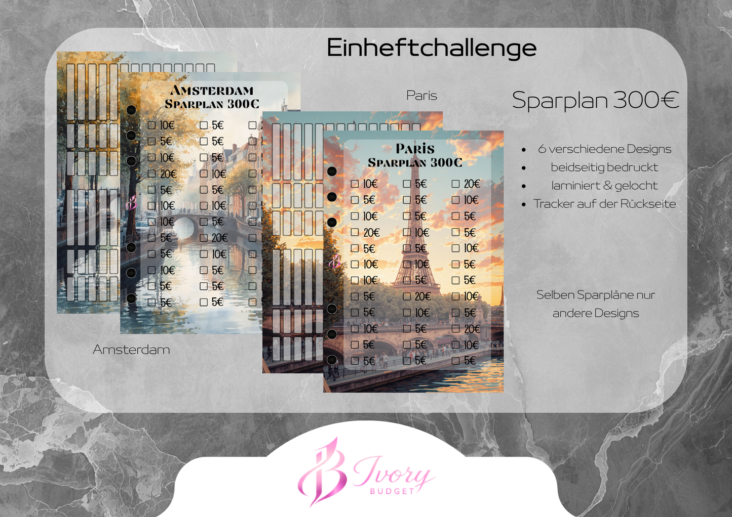 Einheftchallenge Sparplan 300€ - div. Designs