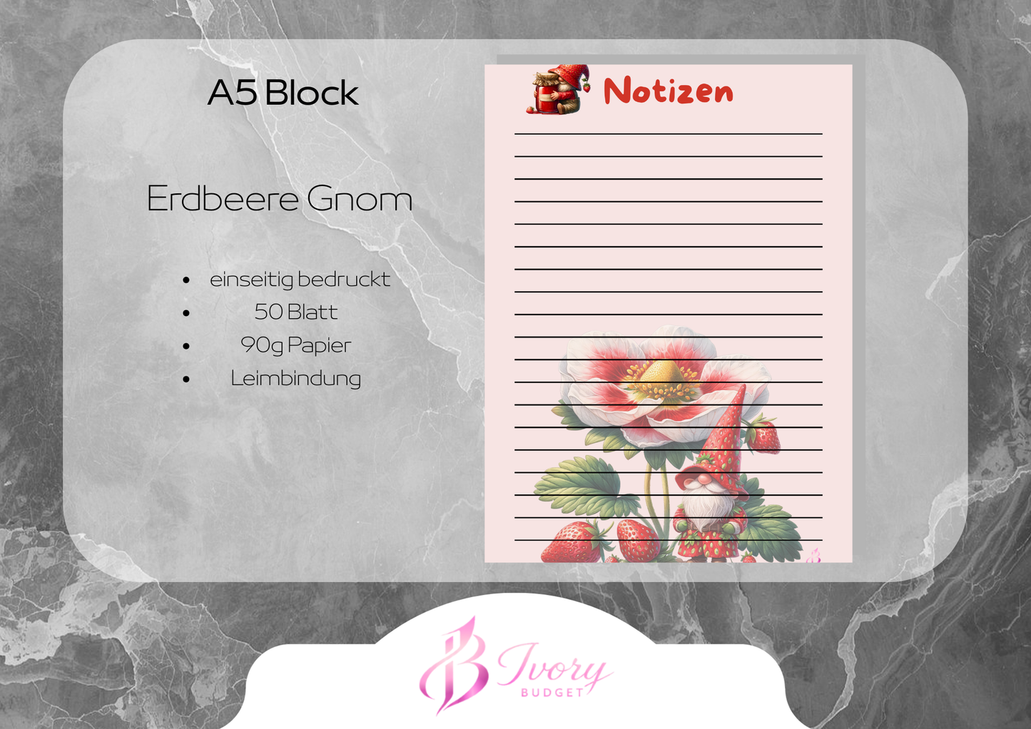 A5 Block Erdbeere Gnom