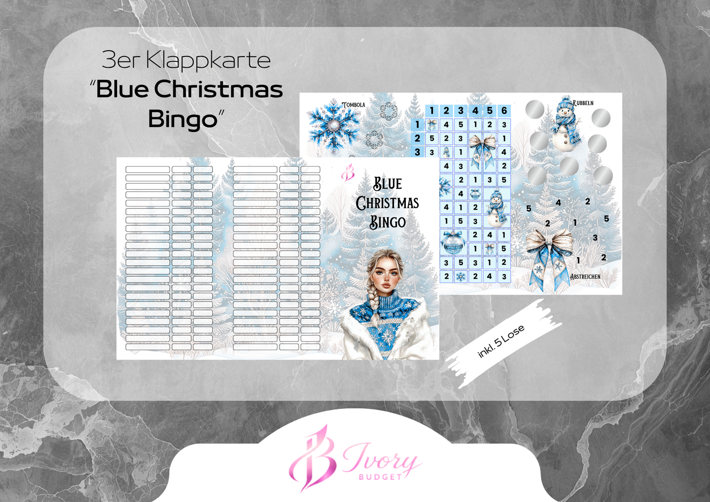 Klappkarte Blue Christmas Bingo