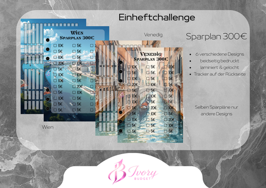 Einheftchallenge Sparplan 300€ - div. Designs