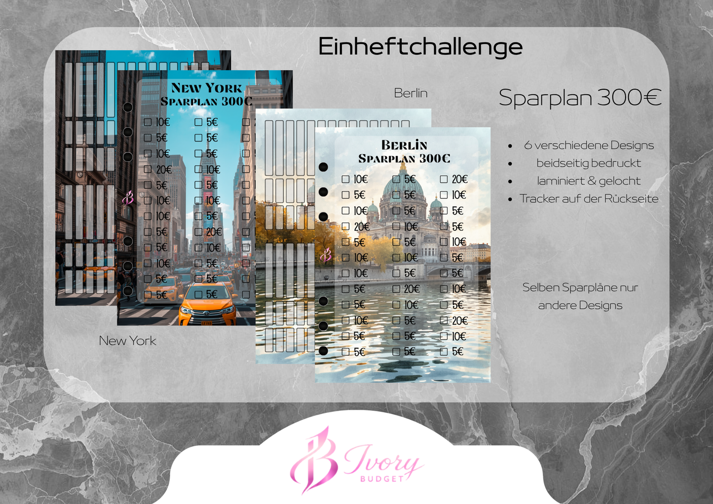 Einheftchallenge Sparplan 300€ - div. Designs
