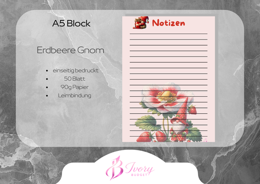 A5 Block Erdbeere Gnom