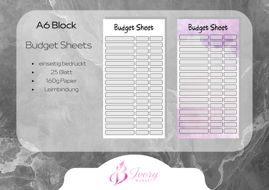 A6 Block Budget Sheets div. Farben