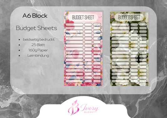 A6 Block Budget Sheets div. Muster