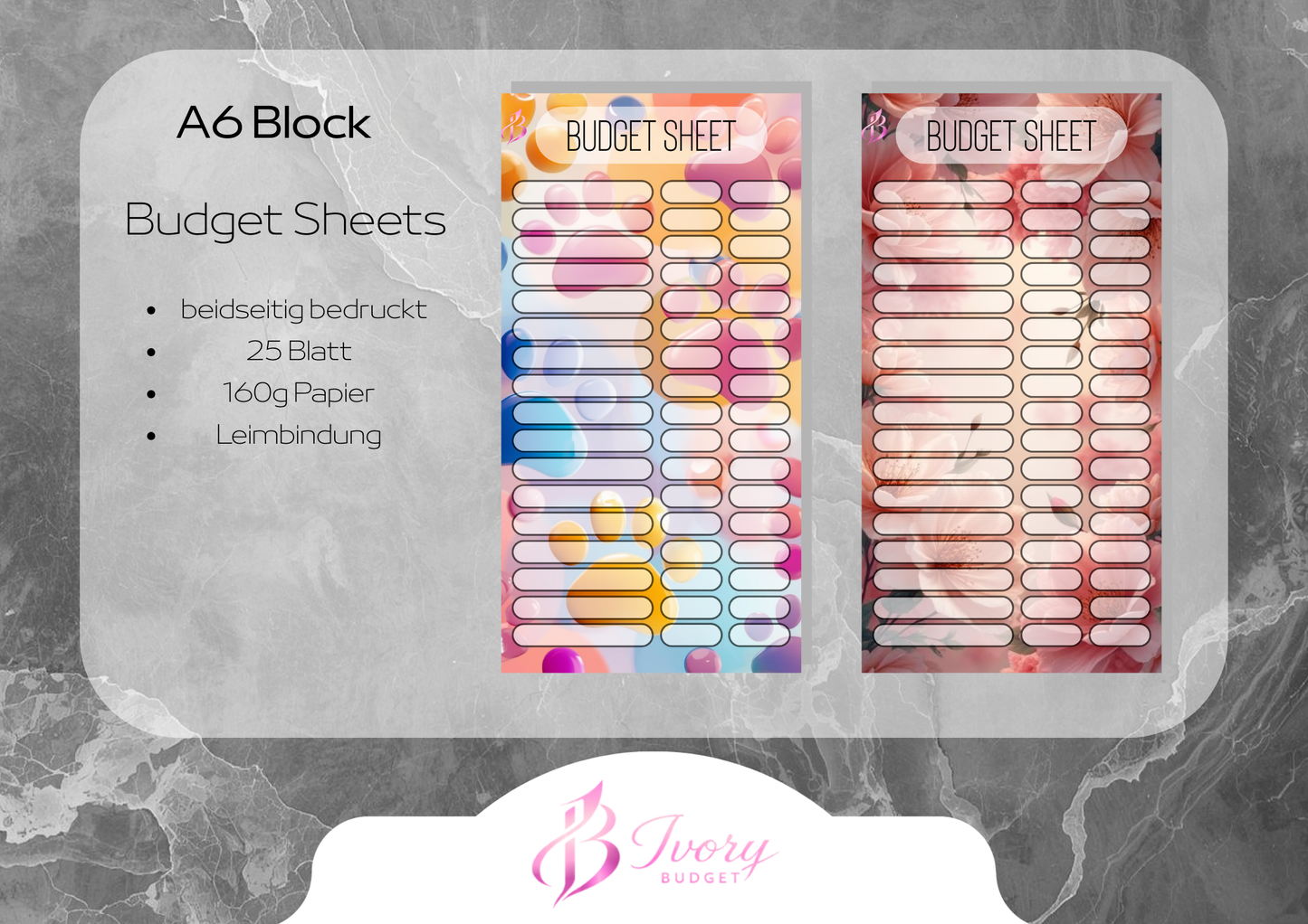 A6 Block Budget Sheets div. Muster